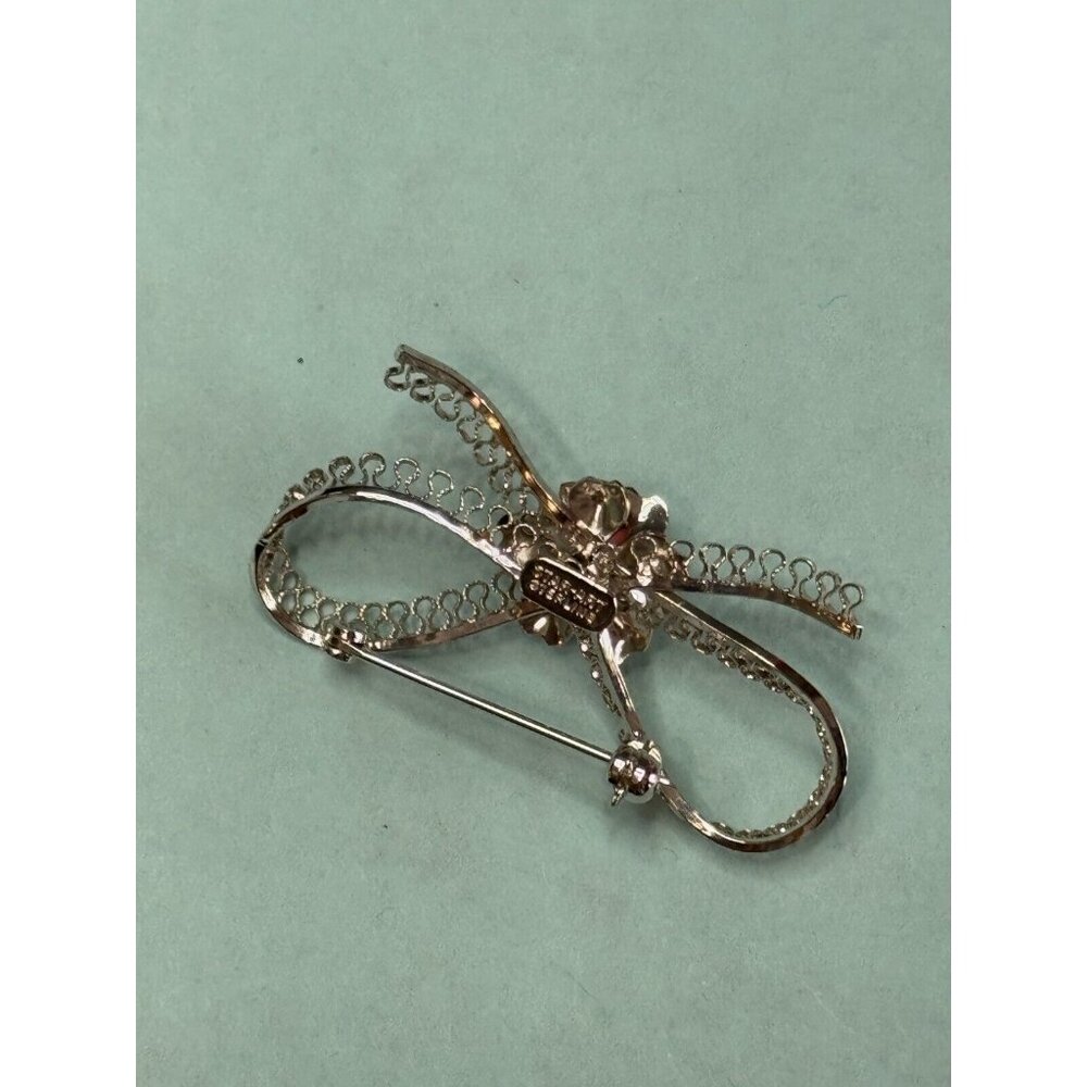 Vintage 925 Sterling Silver Star-Art Rose Filigree Bow Dress Pin Brooch New York - Picture 5 of 6